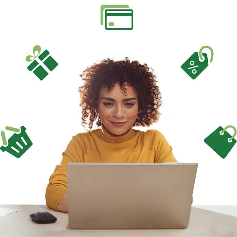 Woman shopping on a laptop