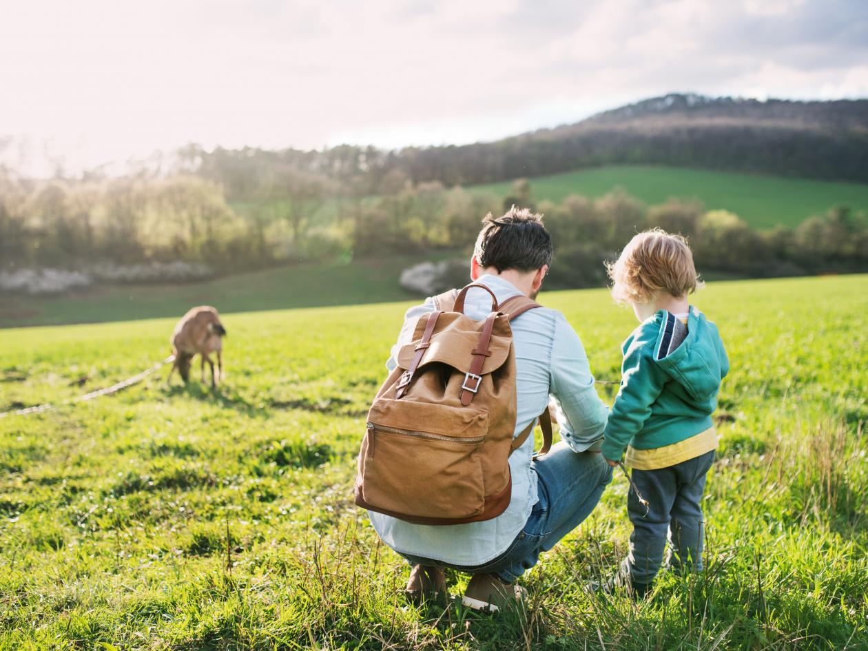 a father with a child out on a walk