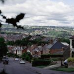 A view down a street with houses either side